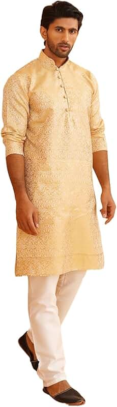 Men's Emerald Green Jacquard Silk Kurta and Churidaar Pyjama