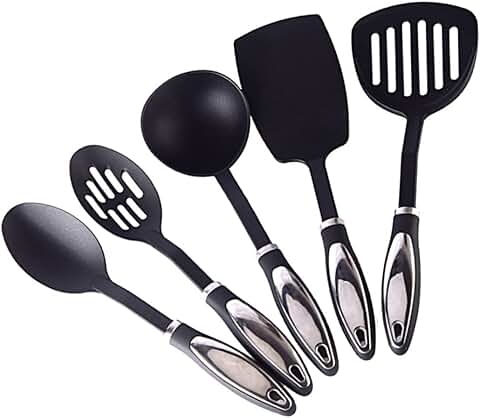 5-Piece Ergonomic Kitchen Utensil Set, Heat Resistant, Black