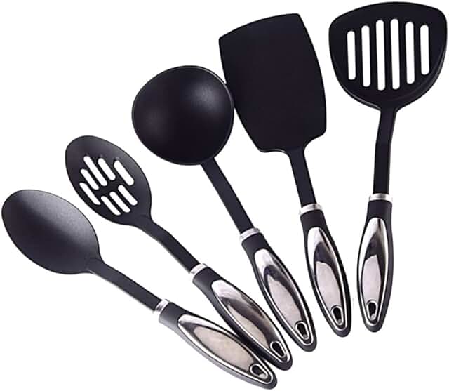 5-Piece Ergonomic Kitchen Utensil Set, Heat Resistant, Black