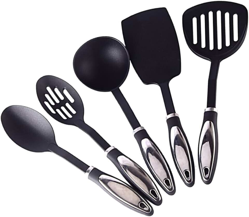 5-Piece Ergonomic Kitchen Utensil Set, Heat Resistant, Black