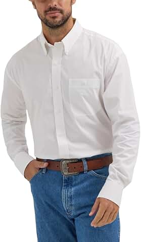Men's Western Long Sleeve Relaxed Fit Button-Down Shirt, White, Medium Tall