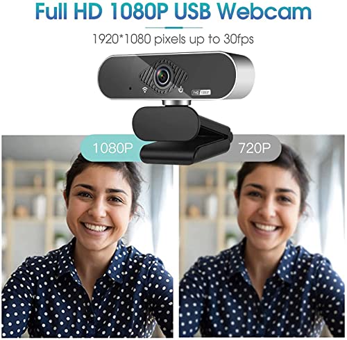 Webcam, 1080P Pro HD Webcam with Stereo Microphone, 110 Wide Angle, Privacy Cover, Tripod, for Conferencing, Live Streaming, Recording, Compatible with Skype/Zoom/YouTube