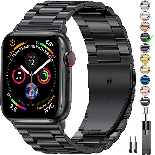 Compatible with Apple Watch Band 45mm 44mm 42mm 41mm 40mm 38mm, Business Stainless Steel Metal Watchband for iWatch Strap SE Series 8 7 6 5 4 3 2 1 Men (Black, 45mm 44mm 42mm)