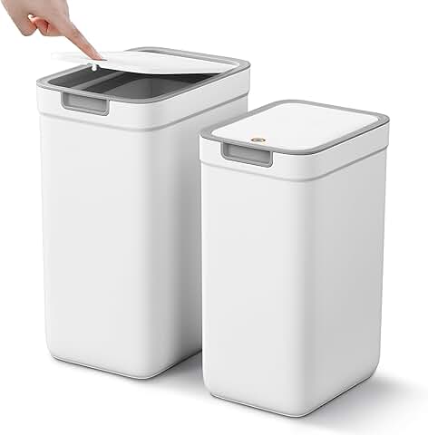 Two Slim Bathroom Trash Cans with Lids