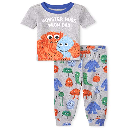 The Children s  Baby and Toddler Boys Monster Hugs Snug Fit Cotton Pajamas, H T Mist, 0-3 Months