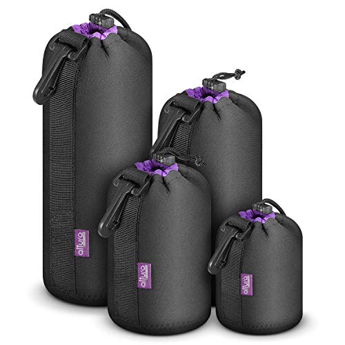(4 Pack) Thick Protective Neoprene Pouch Set for DSLR Camera Lens (Canon, Nikon, Pentax, Sony, Tamron, Sigma, Panasonic, Fuji) Includes: Small, Medium, Large and Extra Large Pouches