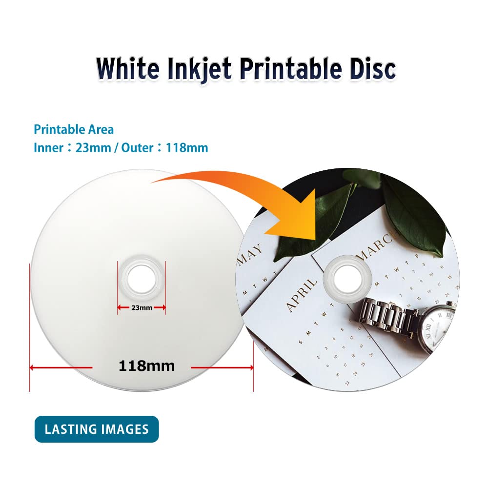 DVD-R 4.7GB 16x White Inkjet Hub Printable Recordable Media Disc - 100 Disc Shrink wrap with Wheel Cap (no Container) FFP 632-217-BX