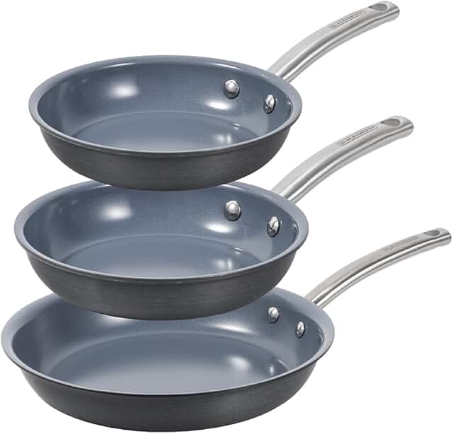 3-Piece Ceramic Hard Anodized Aluminum Skillet Set
