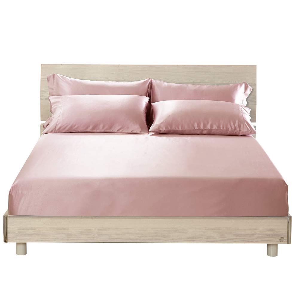 Silk Fitted Sheet, 19 Momme Grade 6A 100% Mu erry Silk, 16'' Deep Pocket, Soft Silk Bottom Sheet, Rosy Pink, King Size