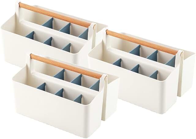 Three large portable craft caddies with handles