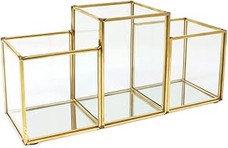 Vintage Brass and Glass Makeup Brush Holder with Mirror