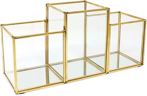 Vintage Brass and Glass Makeup Brush Holder with Mirror