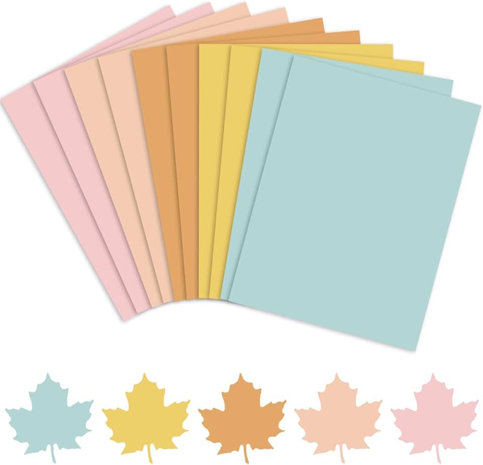 50 Sheets of Fall Colored Card Stock Paper, 8.5 x 11 Inches