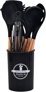 12-Piece Silicone Kitchen Utensil Set with Wooden Handles