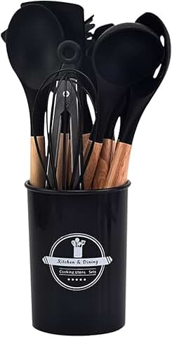 12-Piece Silicone Kitchen Utensil Set with Wooden Handles