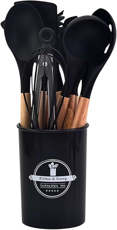 12-Piece Silicone Kitchen Utensil Set with Wooden Handles