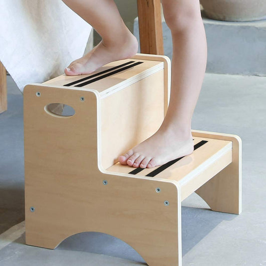 Step Stool for Kids, Wood Two Step Children's Stool with Bonus Safety Non- Mats and Handles, Bathroom Potty Stool& Kitchen Step Stool for Home Use Natural)