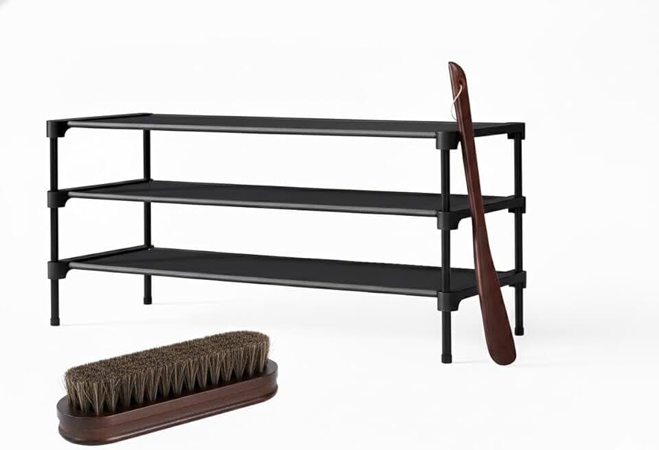 3-Tier Shoe Rack with Brush and Shoe Horn