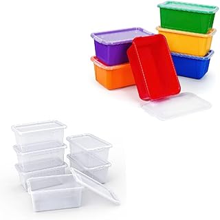 Multicolor Plastic Storage Bins with Lids, 5 Qt, 6 Pack