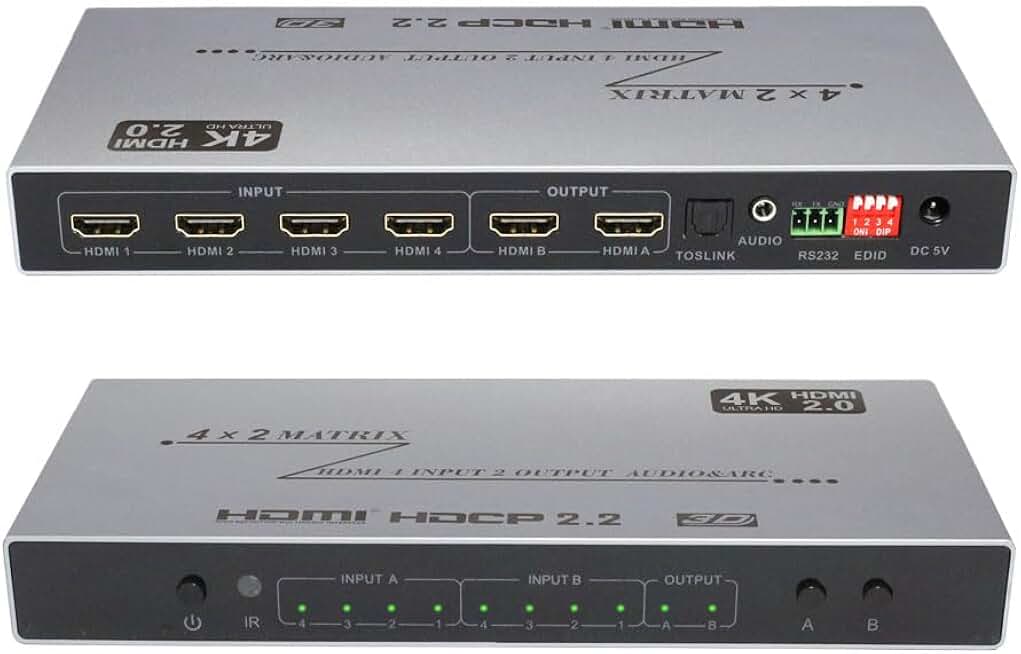 4K HDMI Matrix Switch 4x2 with Audio and ARC