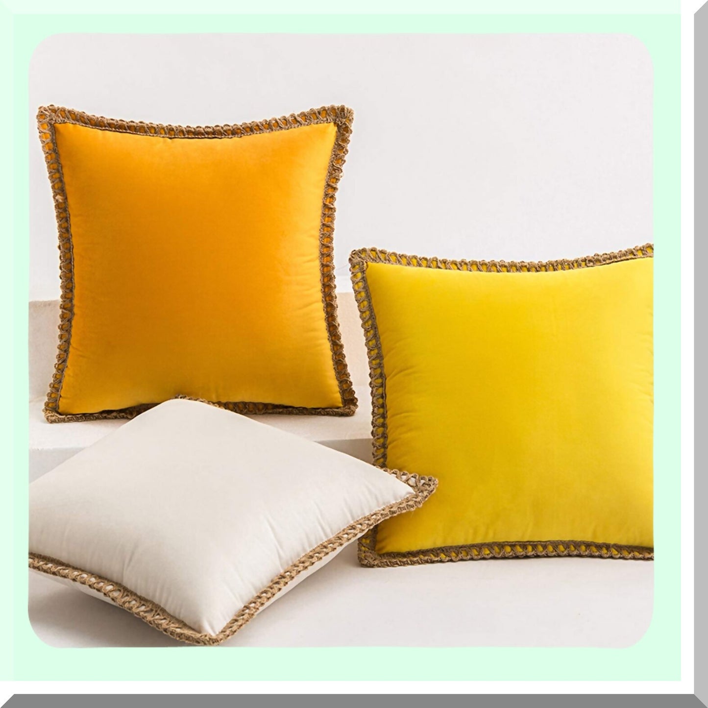 Farmhouse Velvet Beige Pillow Covers - Set of 2 | Decorative Throw Pillows for Couch Sofa Bed | 18x18 Inch Home Living Room Decor