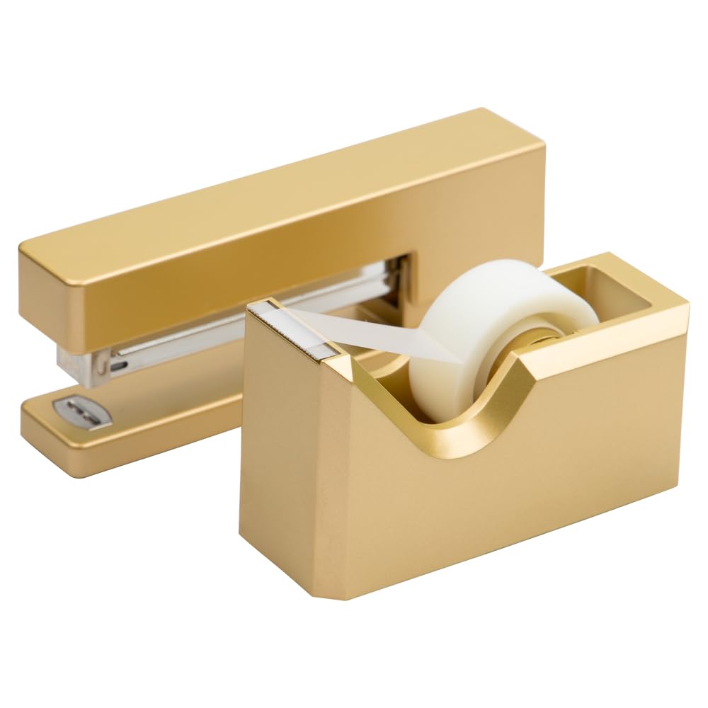 Gold Office and Desk Set with Stapler and Tape Dispenser