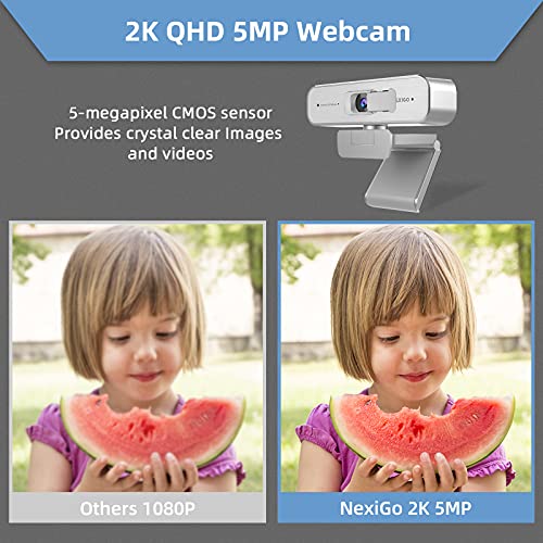 2K Zoomable Webcam Kits, N940P QHD 1440P Webcam, Autofocus, Support 1080P@ 60FPS, 3X Digital Zoom, Upgraded Video Conference Lighting, Lightweight Mini Tripod, for Zoom/Skype/Teams, Silver