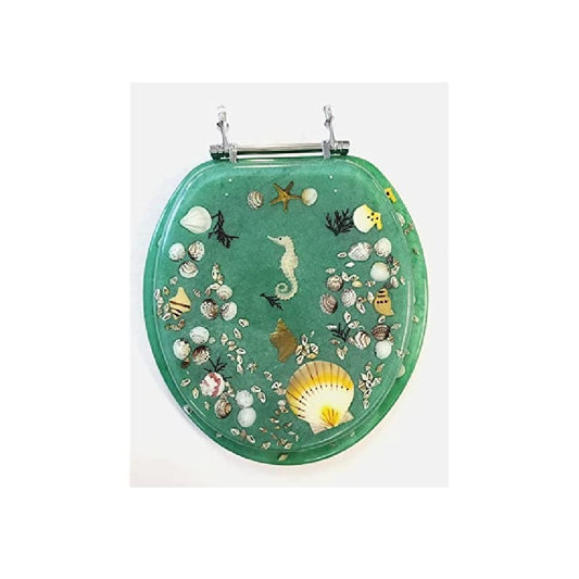 19" Green Seahorse Polyresin Tet Seat, Elongated