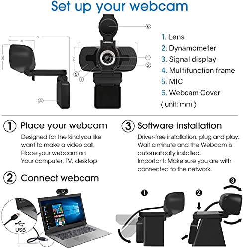 Computer Camera with Microphone, 1080P Webcam with Webcam Cover Compatible with Mac OS Windows Laptop PC Desktop,HD Webcam for Live Streaming Gaming Calling Video Conferencing