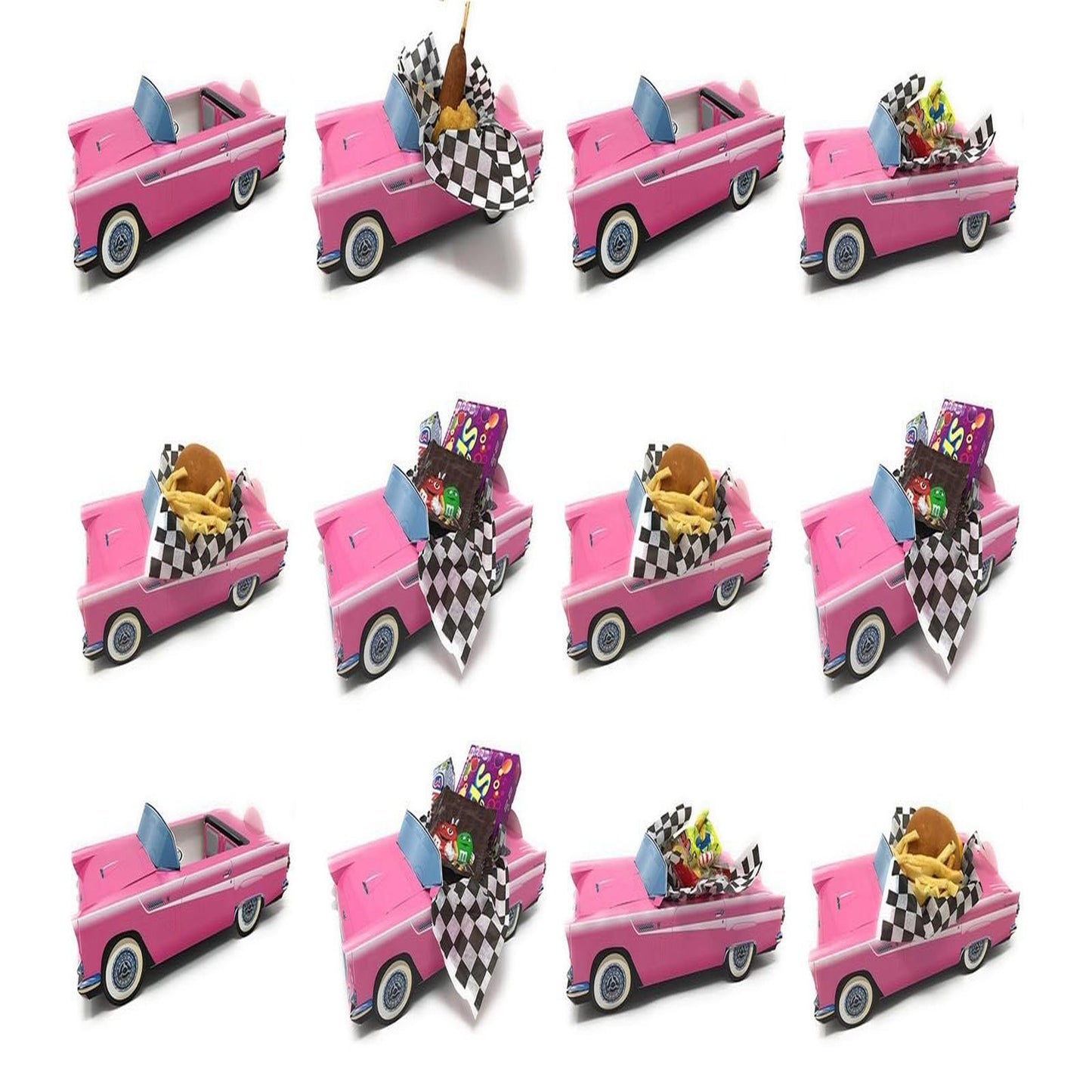 Party Food Boxes Set with Pink Thunderbird Replica and Liners