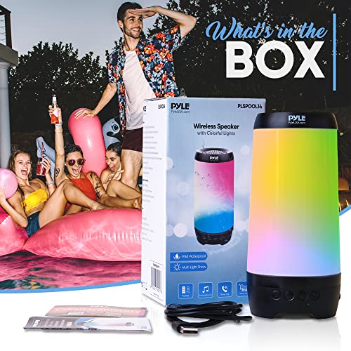 Portable Wireless Bluetooth Pool Speaker - IP68 Waterproof Outdoor Floating Pool Speaker with Lights, Surround Stereo Sound, Hands Free Phone Call - Home Shower, Pool, Beach, Travel (Black)