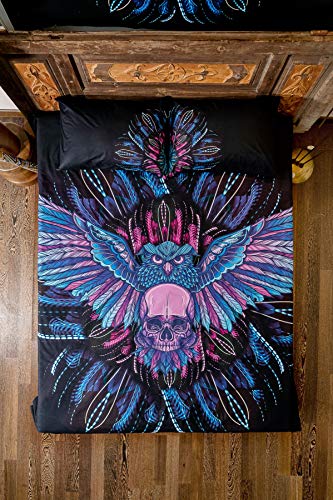 The Wings 100% Cotton Owl and Skull Themed Duvet Cover Set, Full/Queen Size Bedding Set, Duvet Cover and 2 Pillowcases, 3 Pieces)