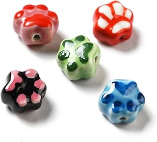 25 Handmade Ceramic Beads with Paw Prints for Jewelry