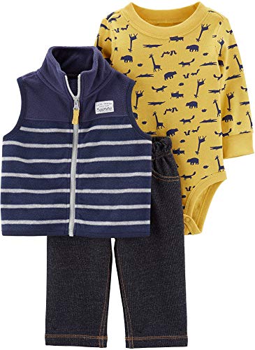 Carter s 3-Piece Animal Little Vest Set    Navy and Yellow
