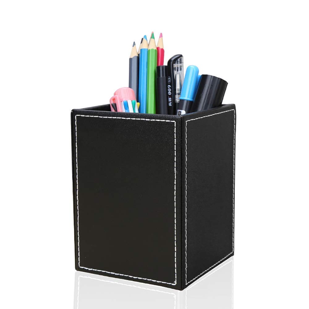 Black PU Leather Square Pen and Pencil Holder
