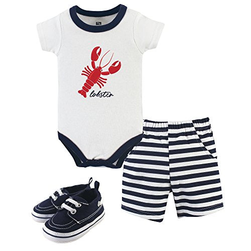 Uni   Cotton Bodysuit, Shorts and Shoe Set, Lobster, 0-3 Months