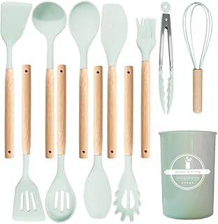 12-Piece Silicone Kitchen Utensil Set with Wooden Handles
