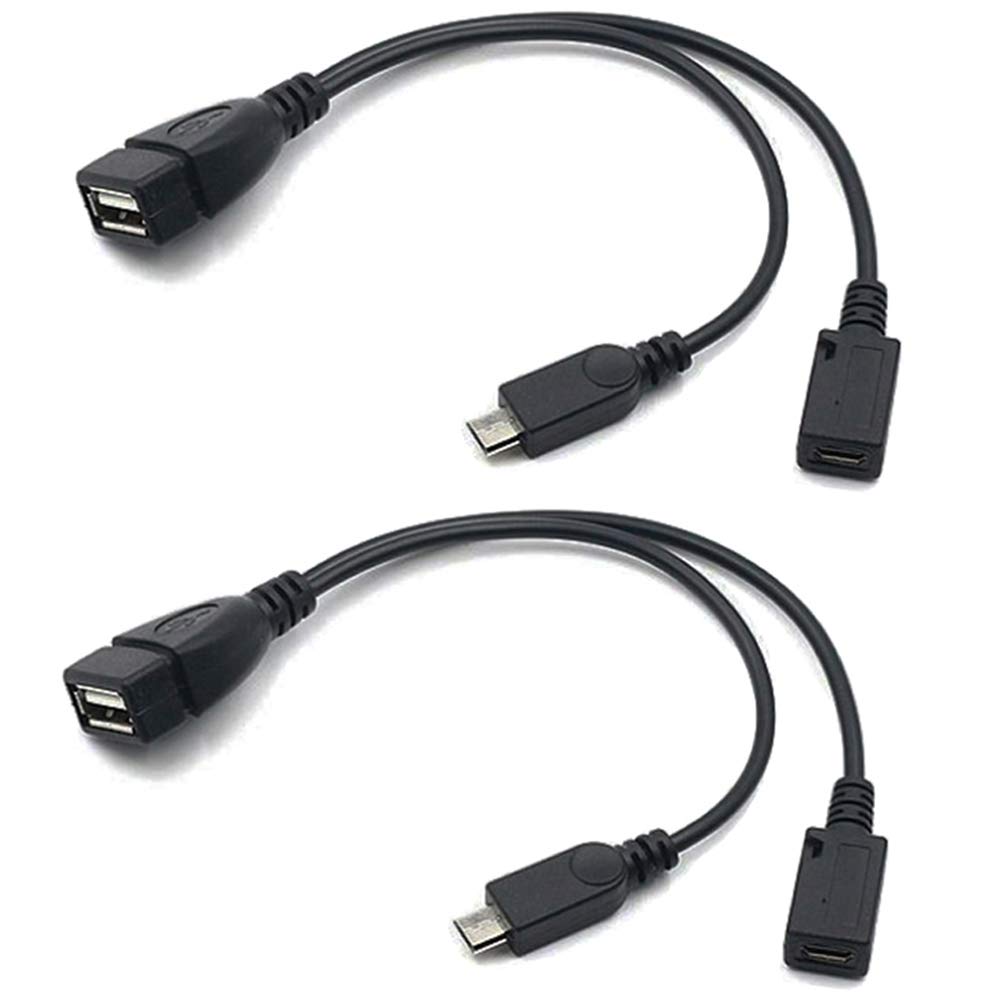 2-in-1 Micro USB to USB Adapter (OTG Cable + Power Cable) for Stick, Playstation Classic and More - 2 Pack
