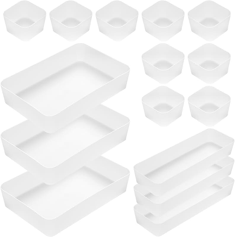 15-Piece Frosted Drawer Organizer Trays