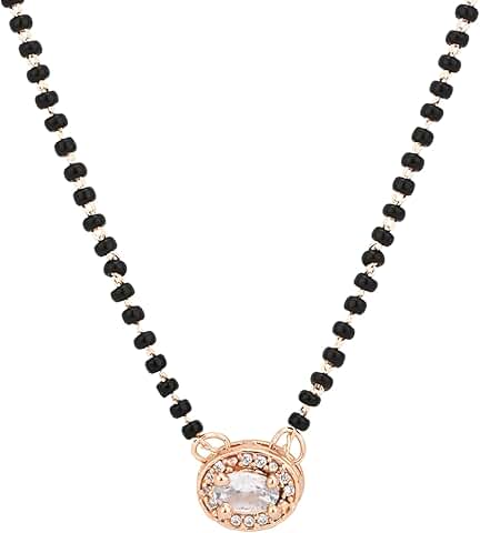 Rose Gold Plated Indian Wedding Pendant with Black Bead Chain