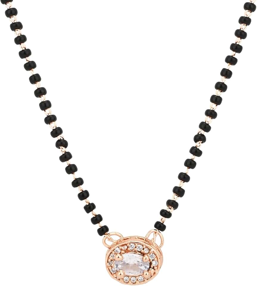 Rose Gold Plated Indian Wedding Pendant with Black Bead Chain