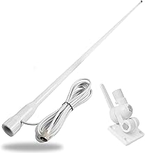 White 43-Inch Fiberglass Marine VHF Antenna with Mount