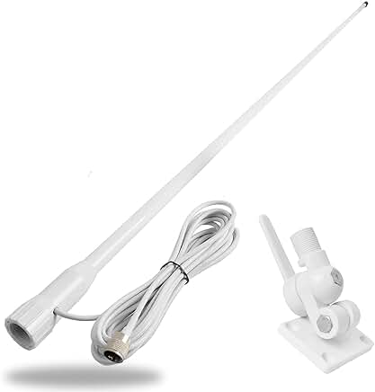 White 43-Inch Fiberglass Marine VHF Antenna with Mount