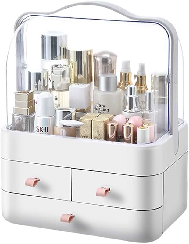 Dustproof makeup storage box with handle and waterproof lid