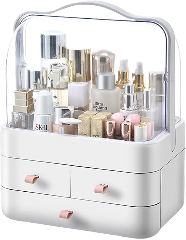 Dustproof makeup storage box with handle and waterproof lid