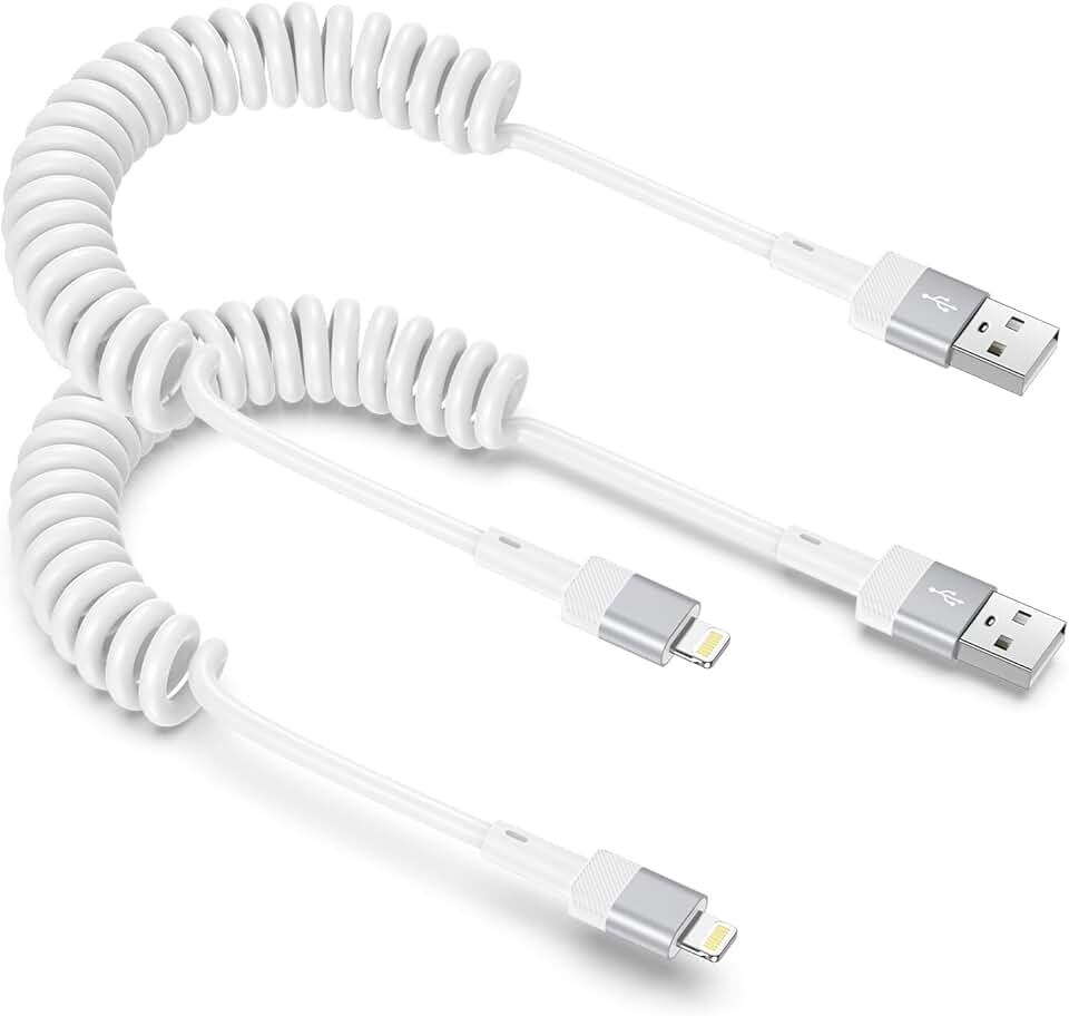 Coiled iPhone Charger Cable, 3FT, Fast Charging