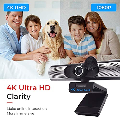 4K Auto Focus HD Webcam with Microphone Privacy Coverand Tripod,Web cam with Speaker Camera for Conferences, USB Camera Plug and Play Compatible with Zoom/Skype/Facetime/Teams