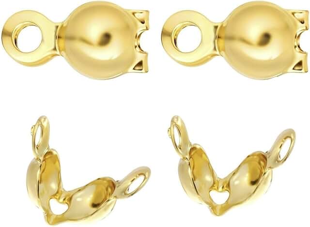 20pcs Yellow Gold Plated Silver Clamshell Bead Tips