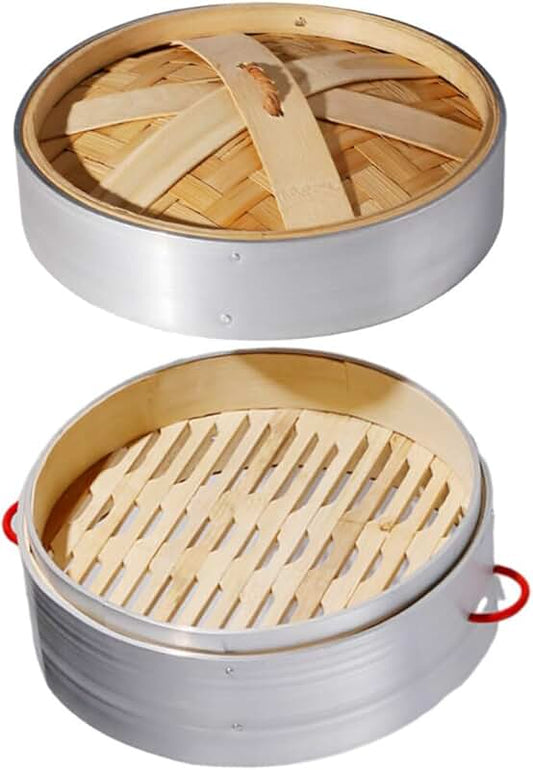 Two-piece 10 and 12 inch glass lid set with stainless steel and silicone handles