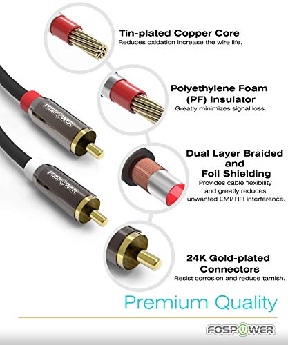 (10 Feet) 2 RCA M/M Stereo Audio Cable [24K Gold Plated | Copper Core] 2RCA Male to 2RCA Male [Left/Right] Premium Sound Quality Plug